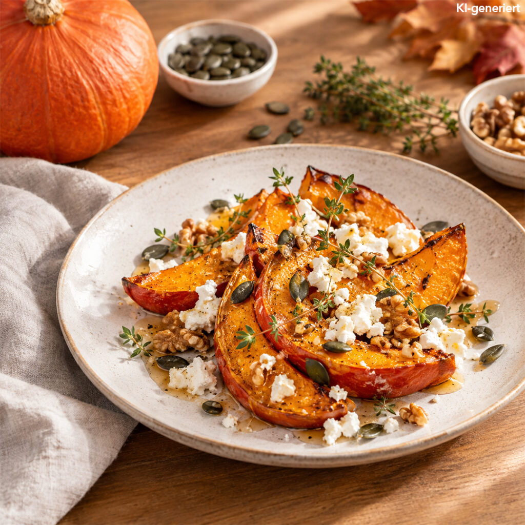 Ofenkürbis mit Feta & Kürbiskernen